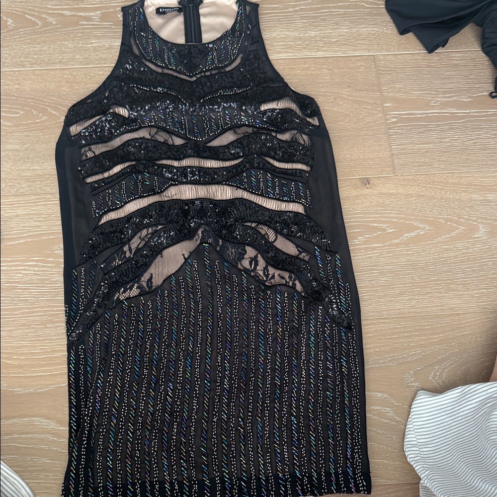 bebe Black and Silver Mini Dress